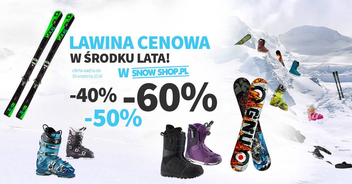 Snowshop - RUSZYŁA LAWINA CENOWA! NAWET - 60% na sprzęt zimowy - Lawina cenowa Facebook 1200x628